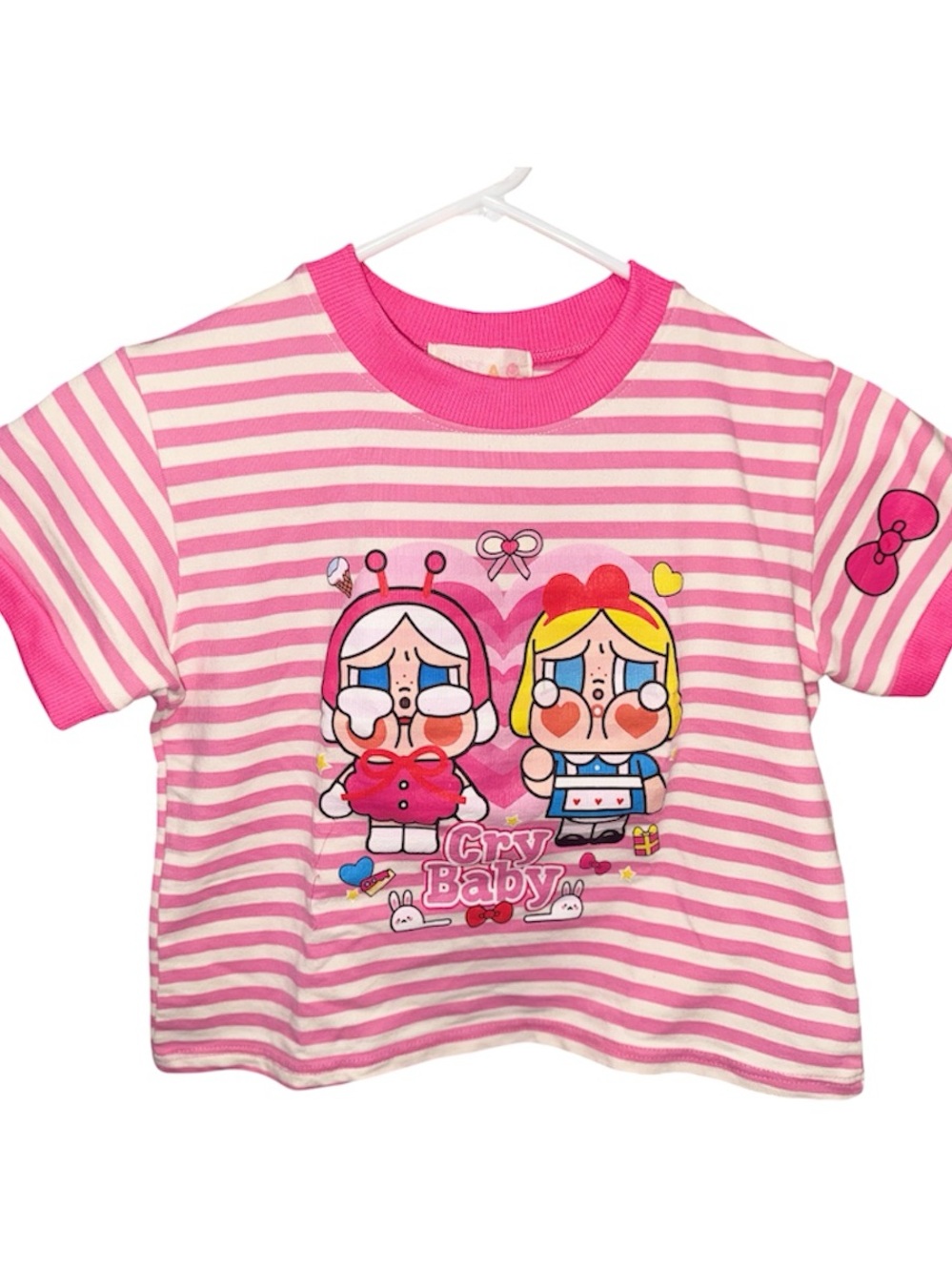 Pink Striped "Cry Baby" Graphic Tee - Kids